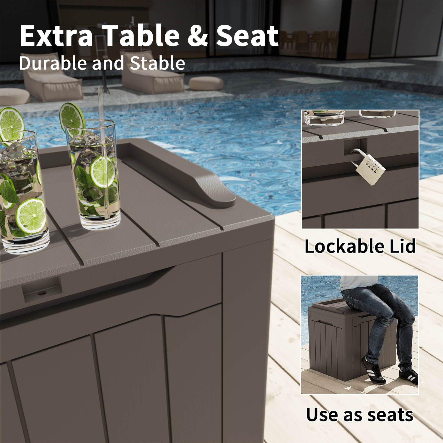 Vineego All-Weather 32 Gallon Patio Deck Box with Seat,Brown