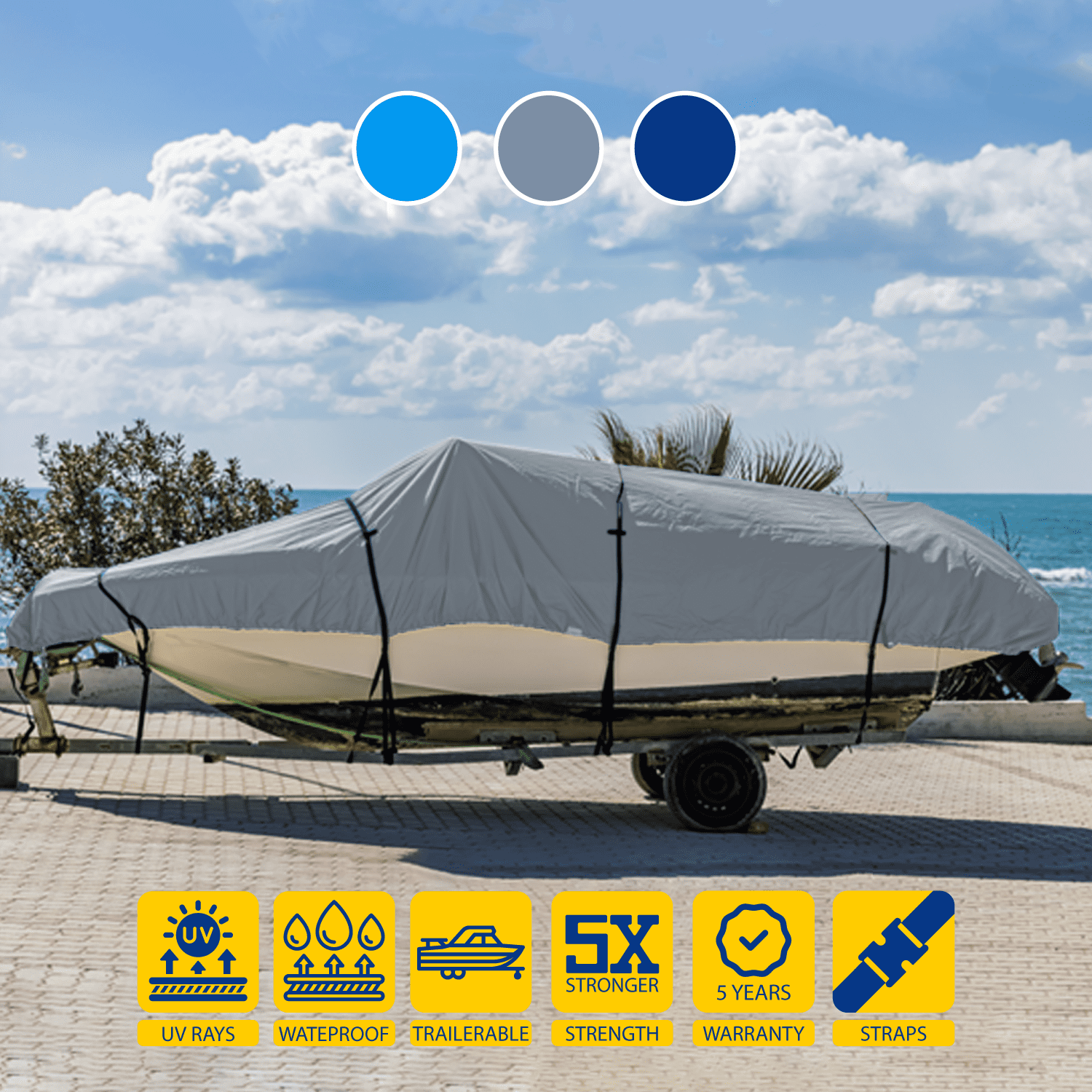 Seal Skin Trailerable T-Top Boat Cover, up to 32'ft Long and 120