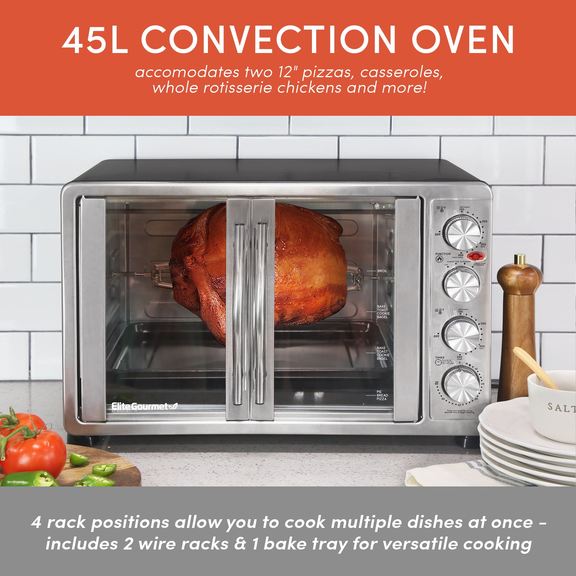 Elite Gourment ETO-4510M Double Door Oven with Rotisserie and Convection