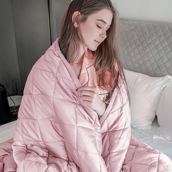 Pink 3-Piece Set 60 in. x 80 in. with Hot and Cold Duvet Covers 25 lbs. Heavy Weighted Blanket