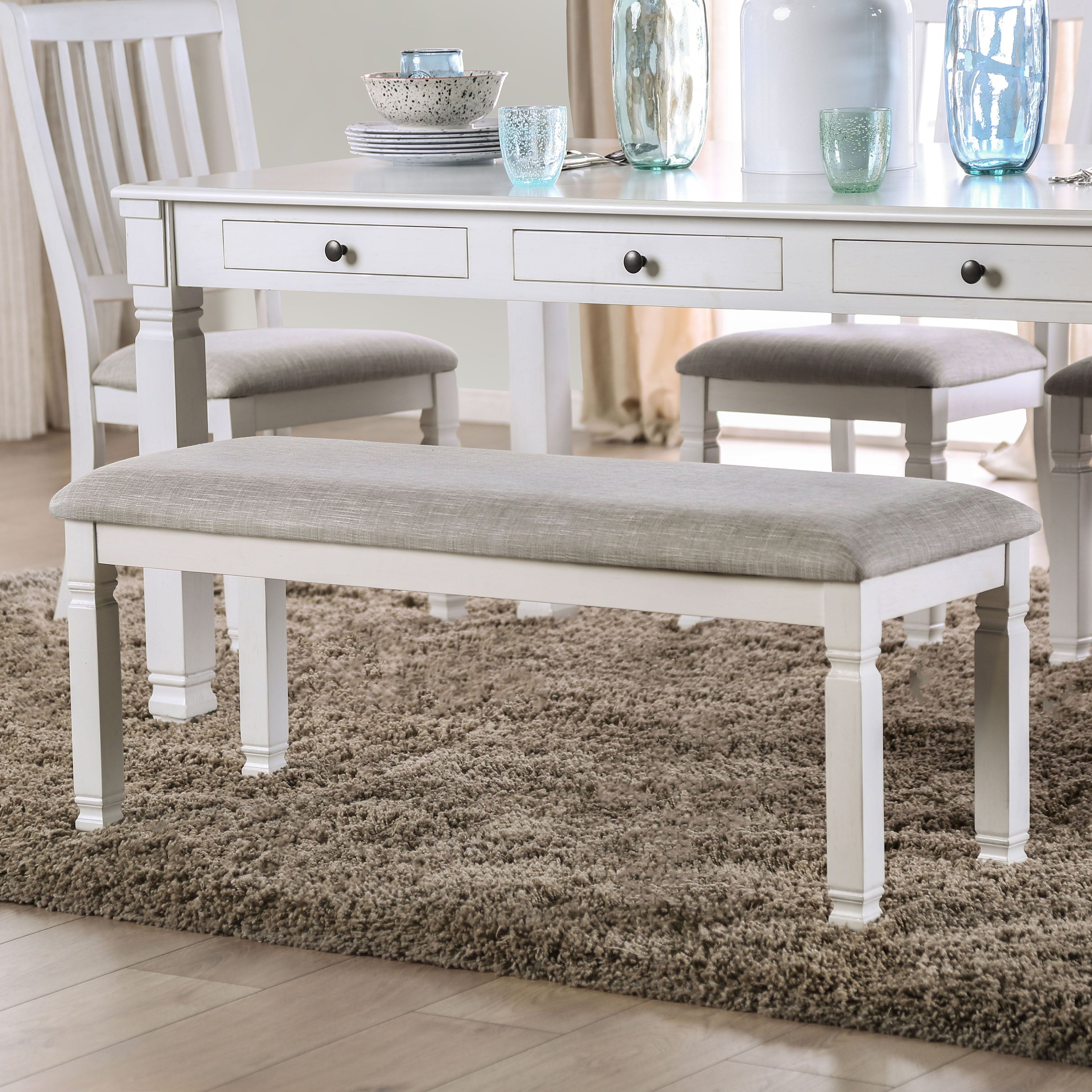 Furniture of America Loretta Padded Dining Bench, Antique White