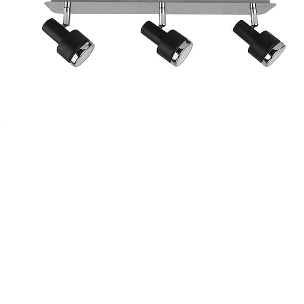 1-1/2 ft. 3-Light Matte Black, Chrome and Silver Grey LED Fixed Track Lighting Kit with Adjustable Head Lamp