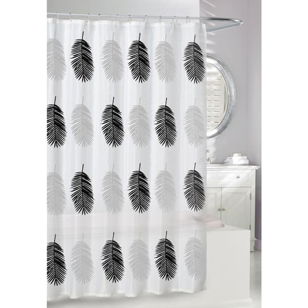70 in. x 72 in. White/Grey/Black Big Leaves Shower Curtain PEVA