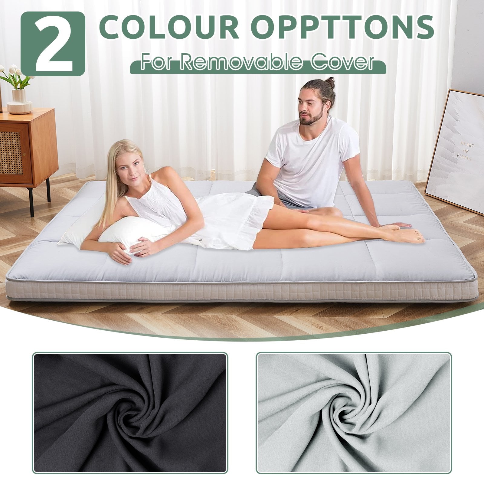 Japanese Floor Mattress,Futon Mattress, Extra Thick Folding Sleeping Pad, Tatami Mat Foldable Roll Up Mattress Gray, Full