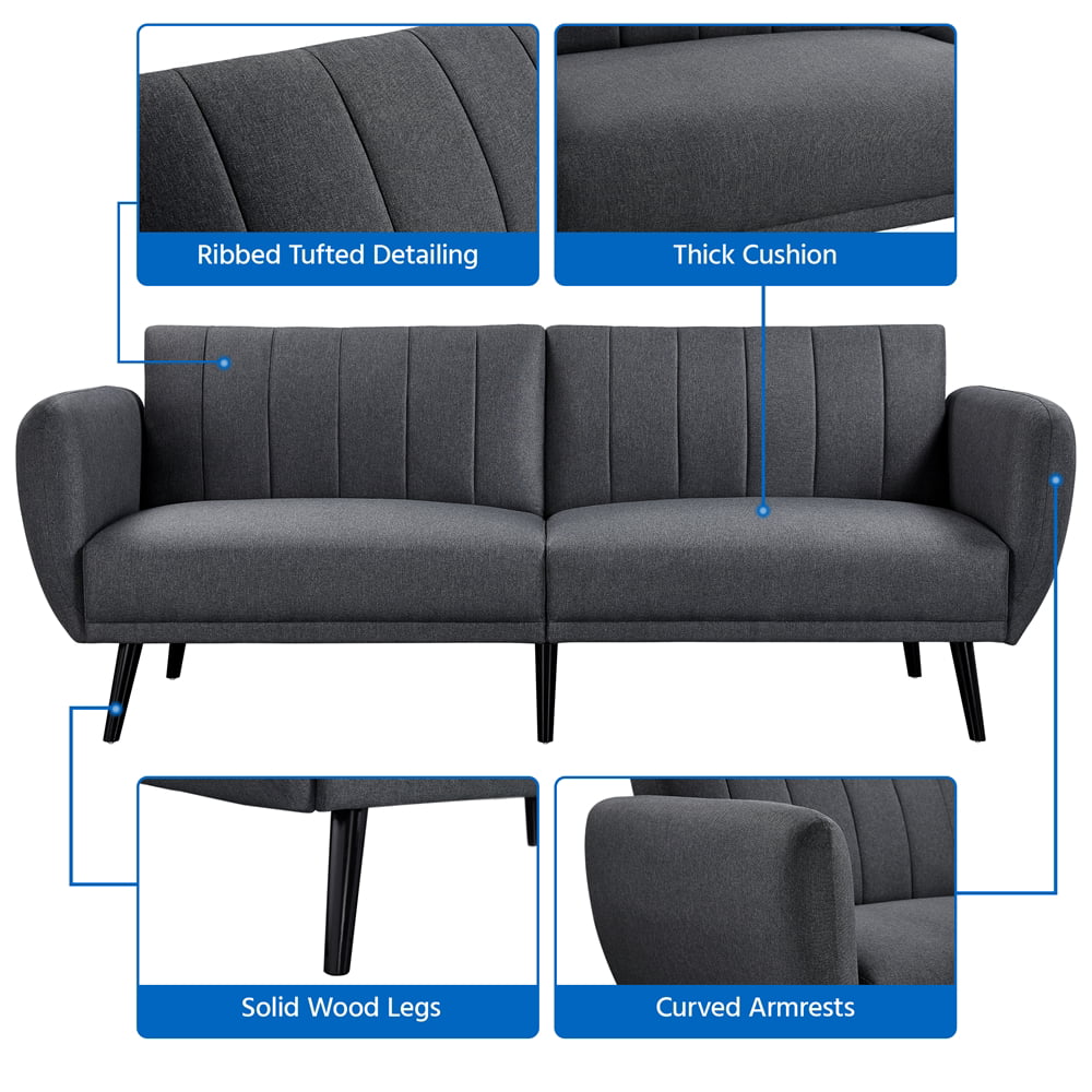 Alden Design Fabric Convertible Ribbed Futon Sofa Bed, Gray