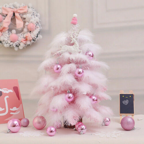 Mini Tree Pink Feather Christmas Decoration Cedar Desktop Tabletop Ornament
