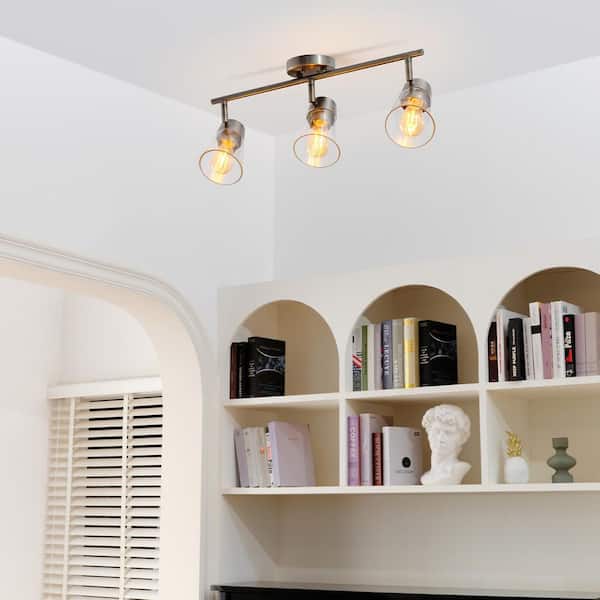 2 ft. Contemporary Gray Pewter Indoor Hard Wired Track Lighting Kit with Clear Glass Shades, Step Heads