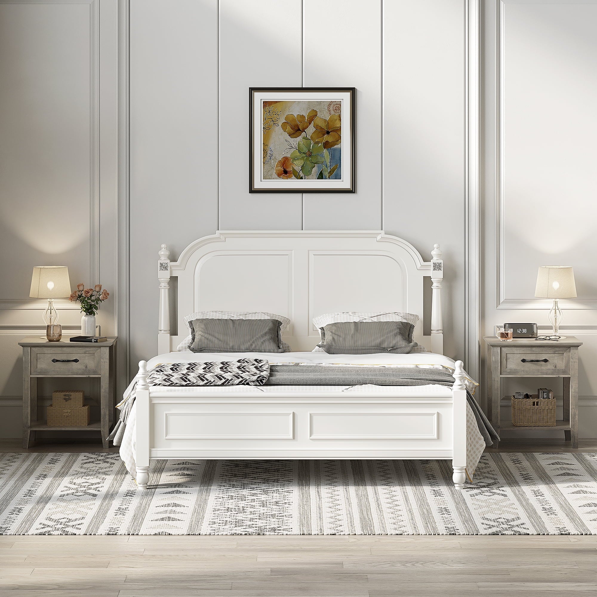 Amyove Square Nightstand, Bedside Table End Table for Bedroom Nursery Living Room, End Table with Storage Drawer, Easy Assembly, Grey