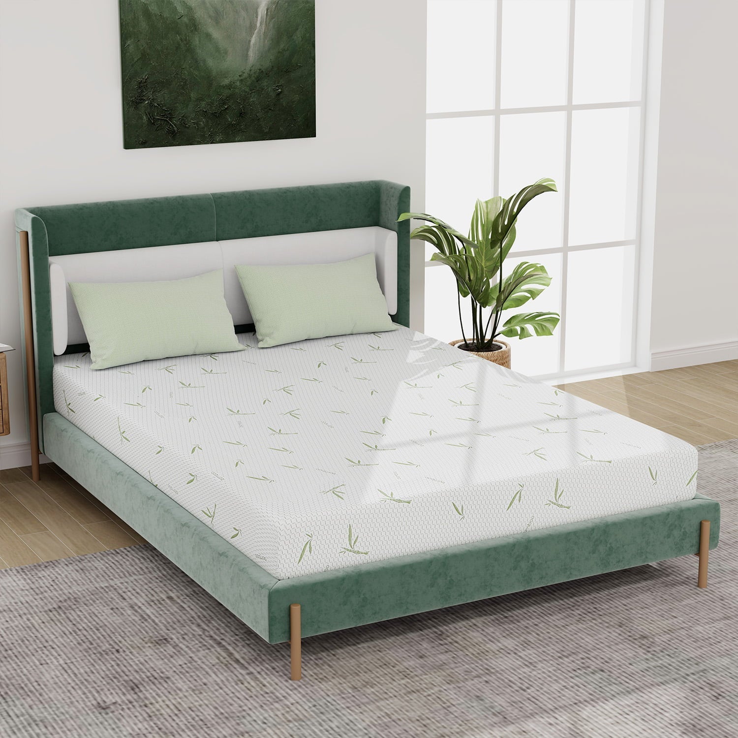 Twin Size Memory Foam Mattress with Bamboo Pattern Cover Breathable Bed Mattress in a Box, CertiPUR-US, Made in USA