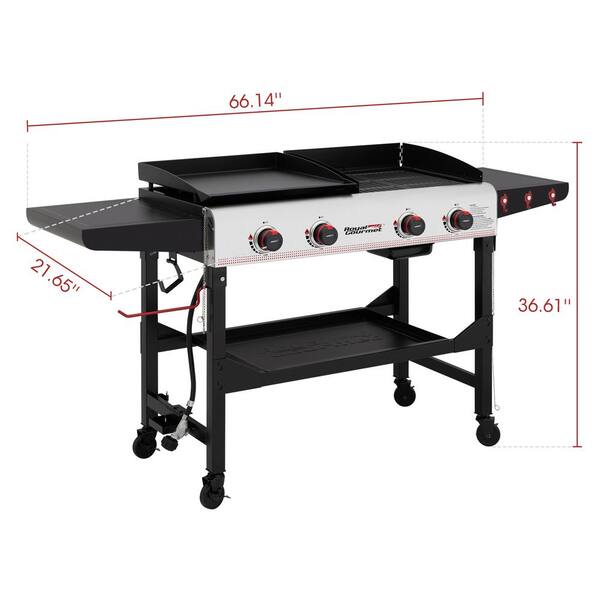4-Burner 48,000 BTU Portable Flat Top Gas Grill and Griddle Combo Grill in Black with Folding Legs for Outdoor Cooking