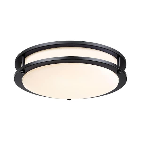 Hanz 13 in. Matte Black Selectable LED 2700K, 3000K, 3500K, 4000K, 5000K Flush Mount Ceiling Light (2-Pack)