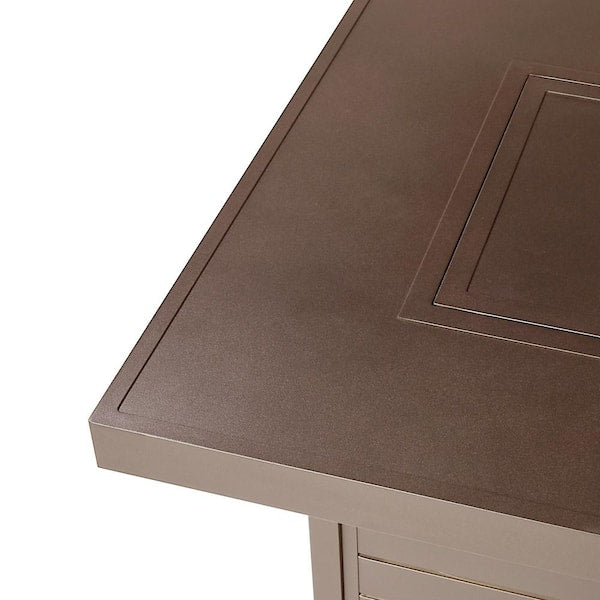 48 in. x 36 in. Brown Rectangular Aluminum Propane Fire Pit Table, Glass Beads, 2 Covers, Lid, 55,000 BTUs