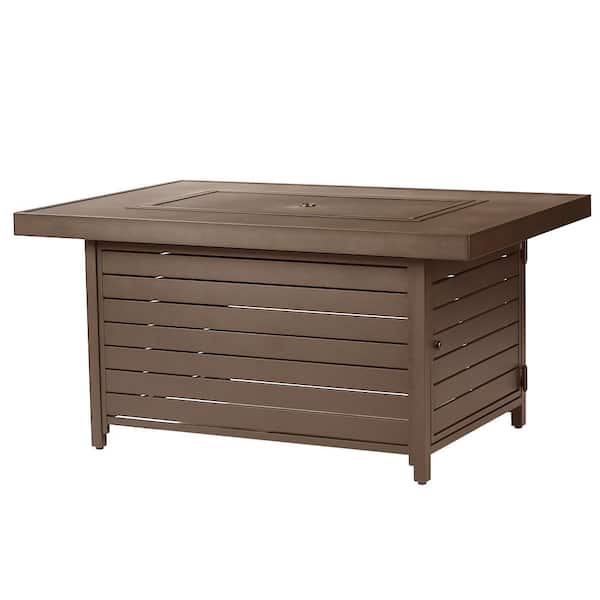 48 in. x 36 in. Brown Rectangular Aluminum Propane Fire Pit Table, Glass Beads, 2 Covers, Lid, 55,000 BTUs