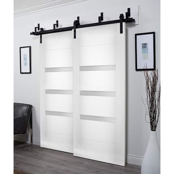 72 in. x 96 in. Single Panel White Solid MDF Sliding Doors with Bypass Barn Hardware