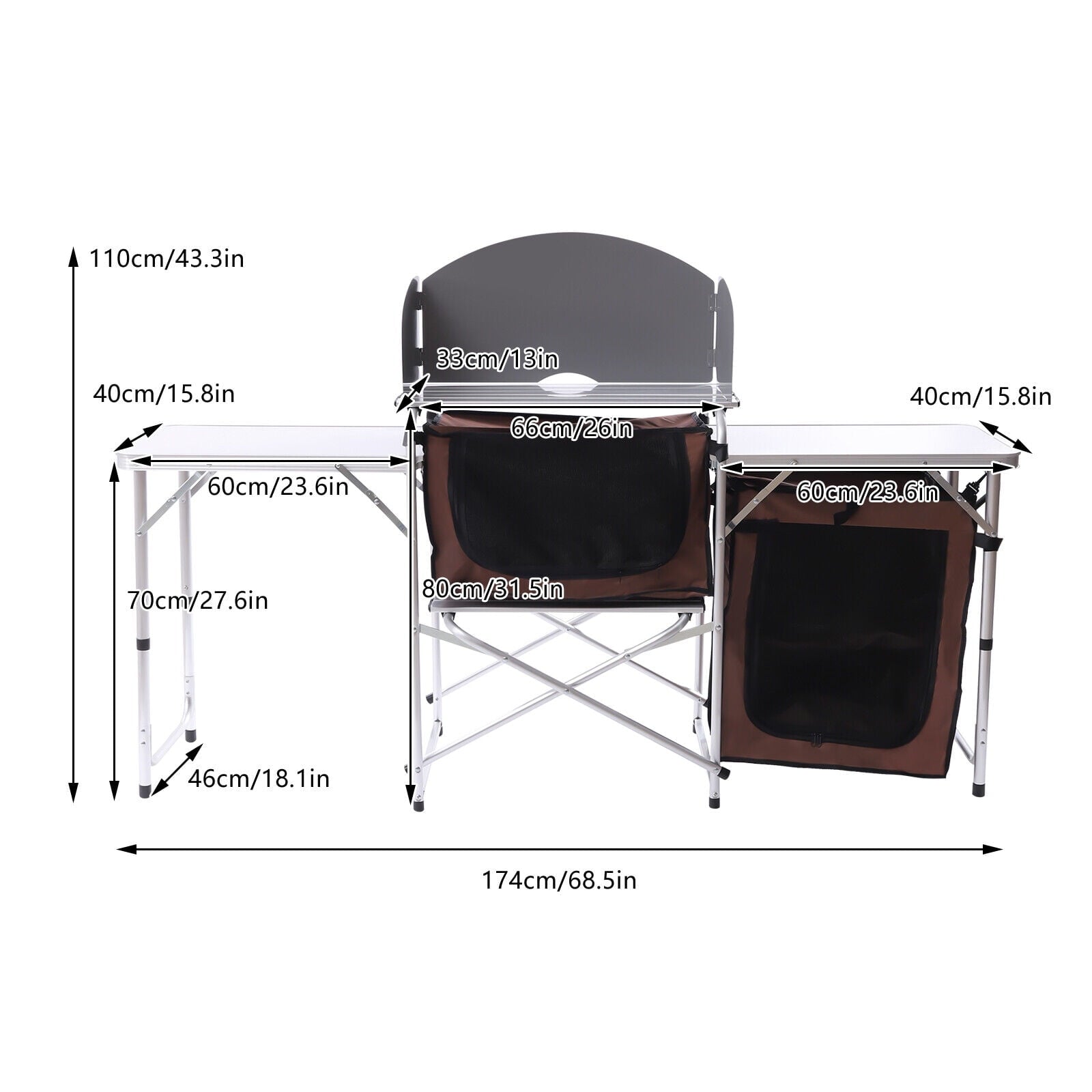 Camping Table with Storage Organizer and Windscreen Portable Outdoor Cooking Table Foldable Camp Table Camping Kitchen Station with 2 Side Tables for BBQ Grill Picnics