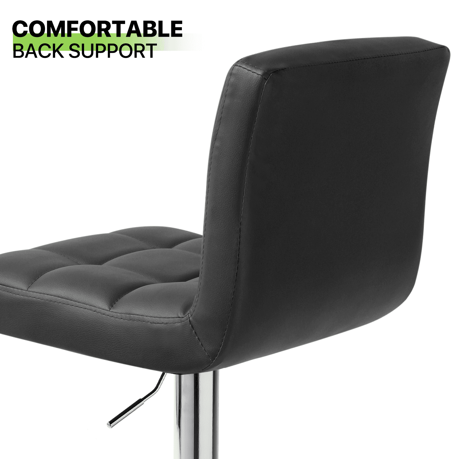 Magshion Set of 4 Faux Leather Adjustable Swivel Bar Stools with Square Back, Kitchen Counter Height Barstools Dining Chairs, Black