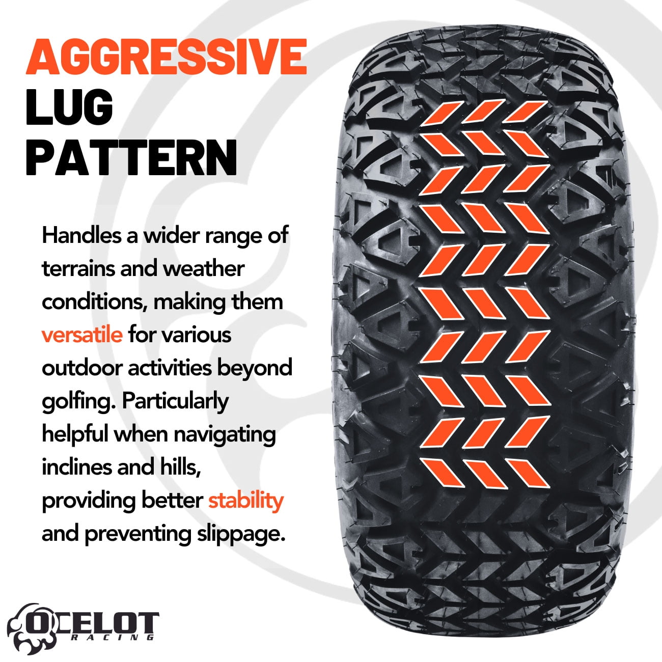 Ocelot 4-Ply A/T Golf Cart Tire EZ-G0 Club Car Yamaha Landmaster 20x10-10 P3026