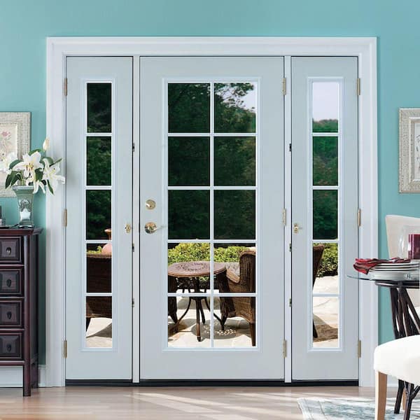 60 in. x 80 in. Premium 6-Panel Left Hand Inswing Primed Steel Prehung Front Door with Two 10 in. 5 Lite Sidelite
