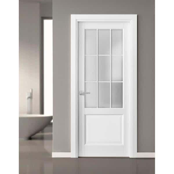 3309 42 in. x 80 in. Single Panel No Bore Frosted Glass White Finished Pine Wood Interior Door Slab
