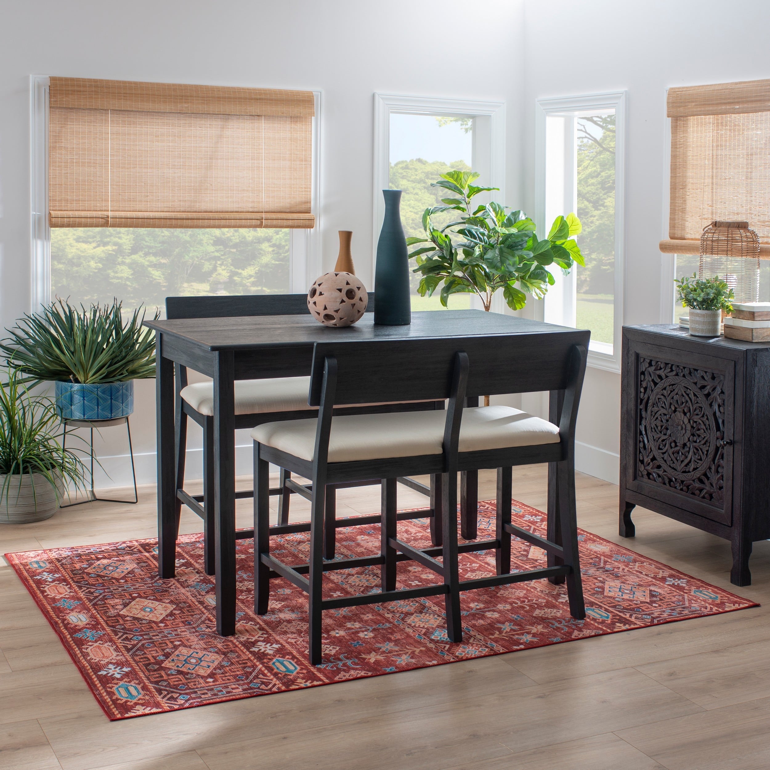 Linon Jamil Counter Height Dining Bench, Dark Charcoal