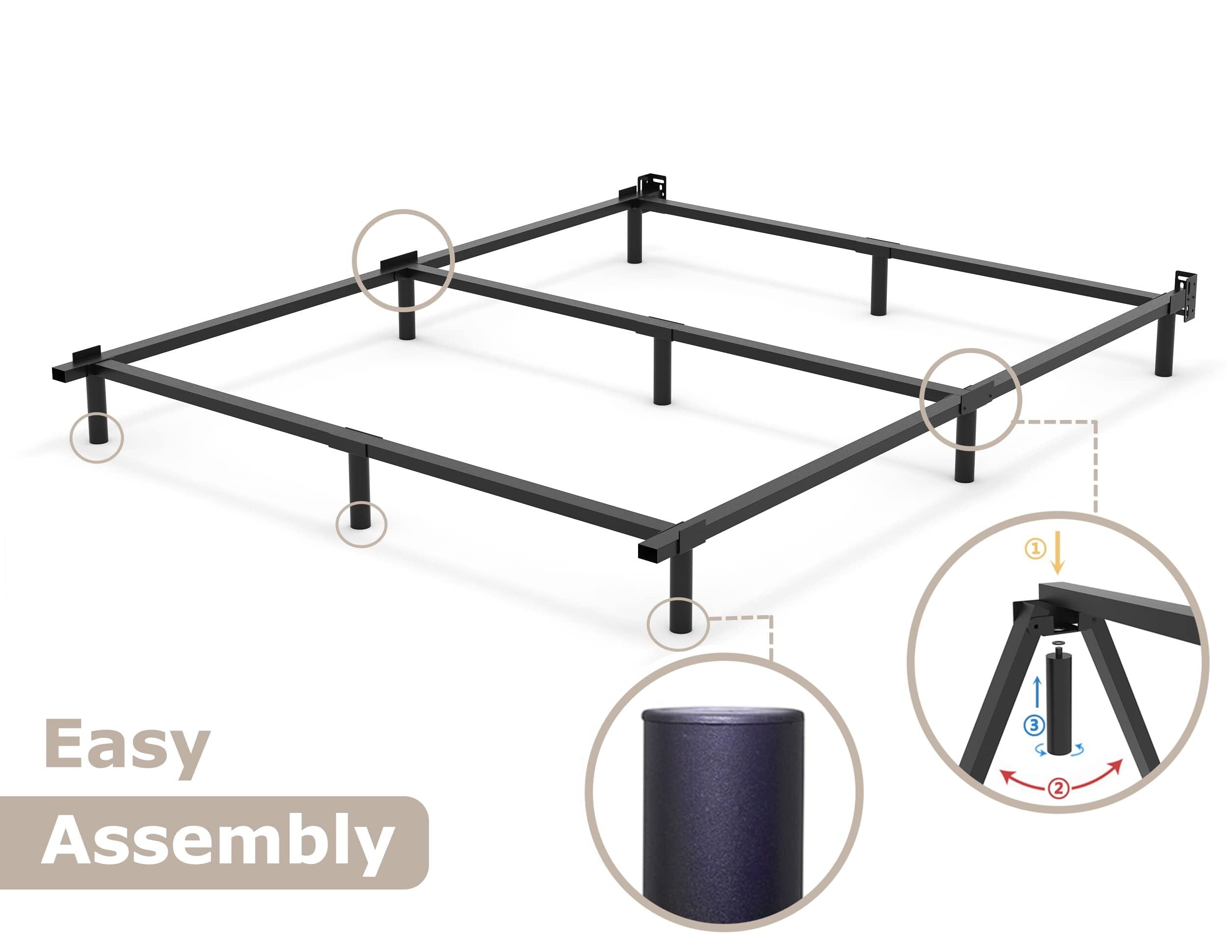 QFTIME Queen Metal Bed Frame with Recessed Legs, 7-Inch Low Profile Bed Base, Easy Assembly, Mattress Foundation, Headboard Compatible
