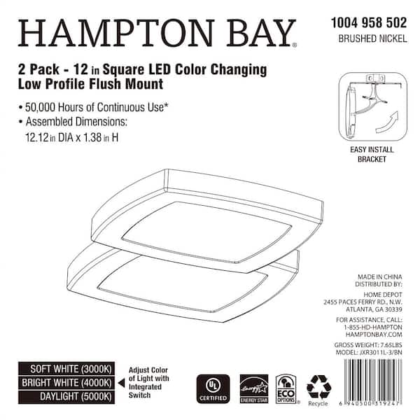 Square 12 in. Brushed Nickel Selectable LED Flush Mount (2-Pack)