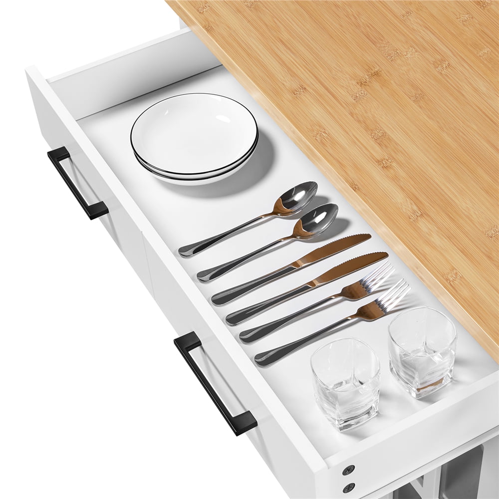 Yaheetech Mobile Kitchen Cart with Cabinet & Open Shelves, White