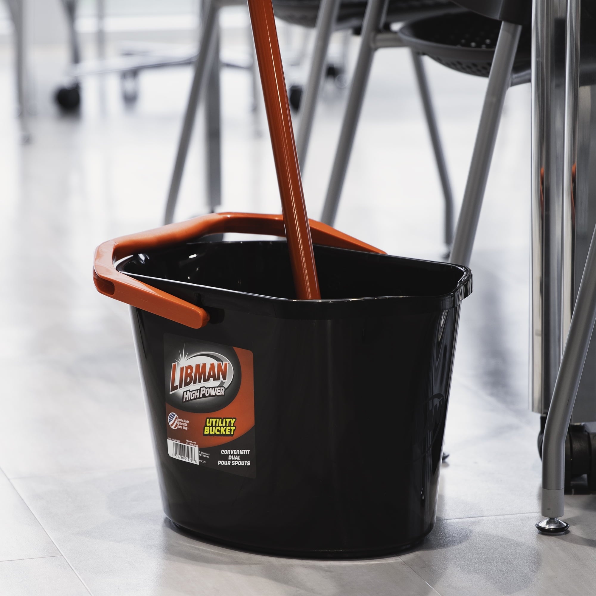 Libman Black and Red High Power 3.5 gal Plastic Utility Bucket, Dual Pour Spouts