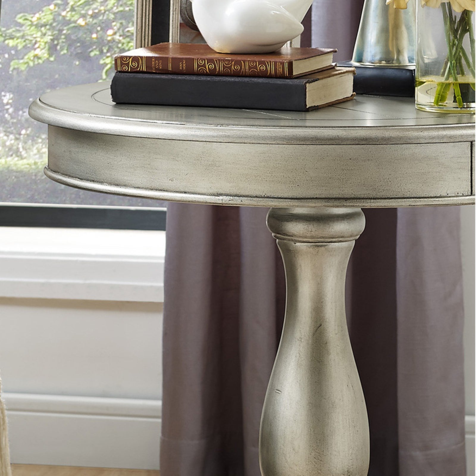 Roundhill Furniture Rene Round Wood Pedestal Side Table, White