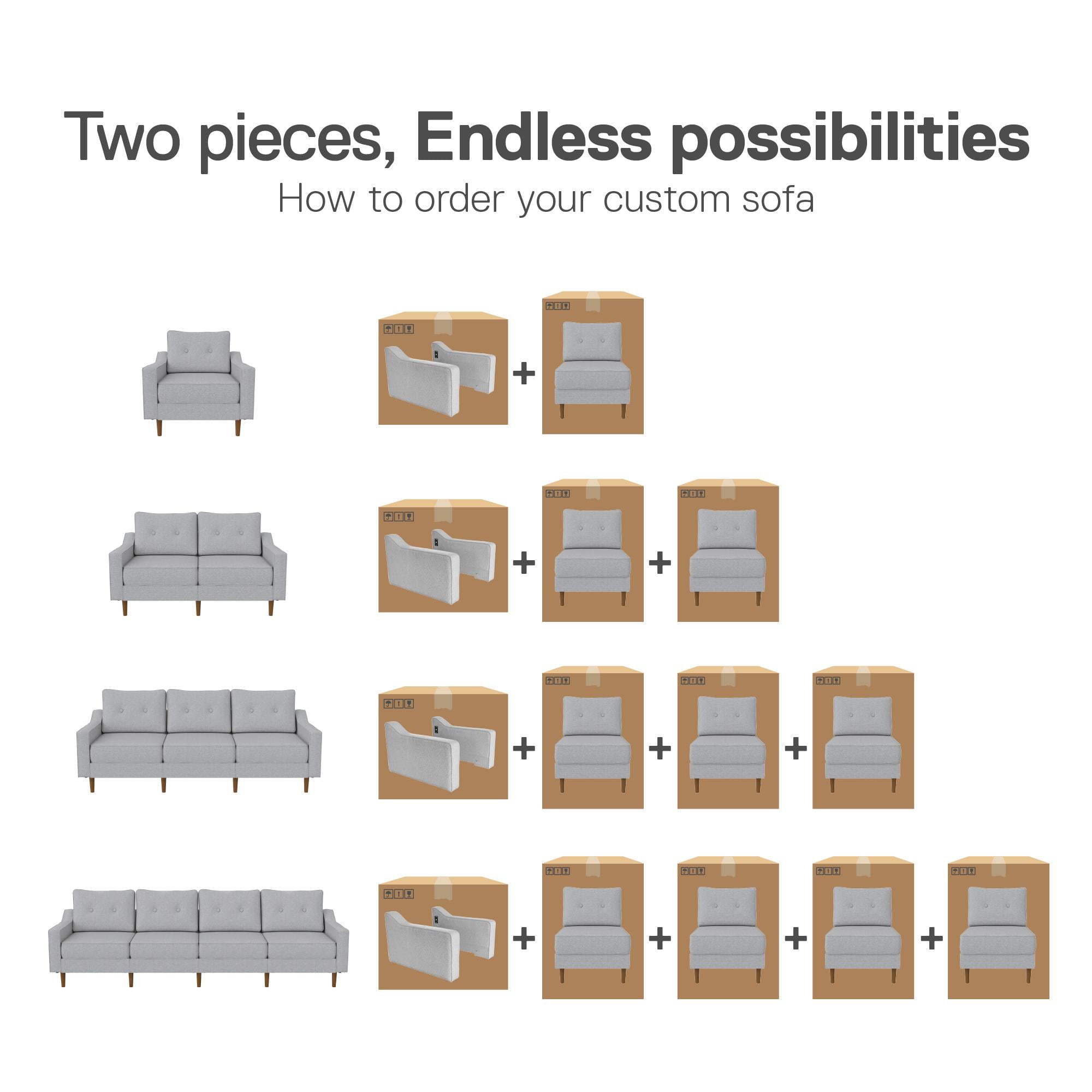 DHP Zion Modular 3-Seater Sofa, Gray Linen