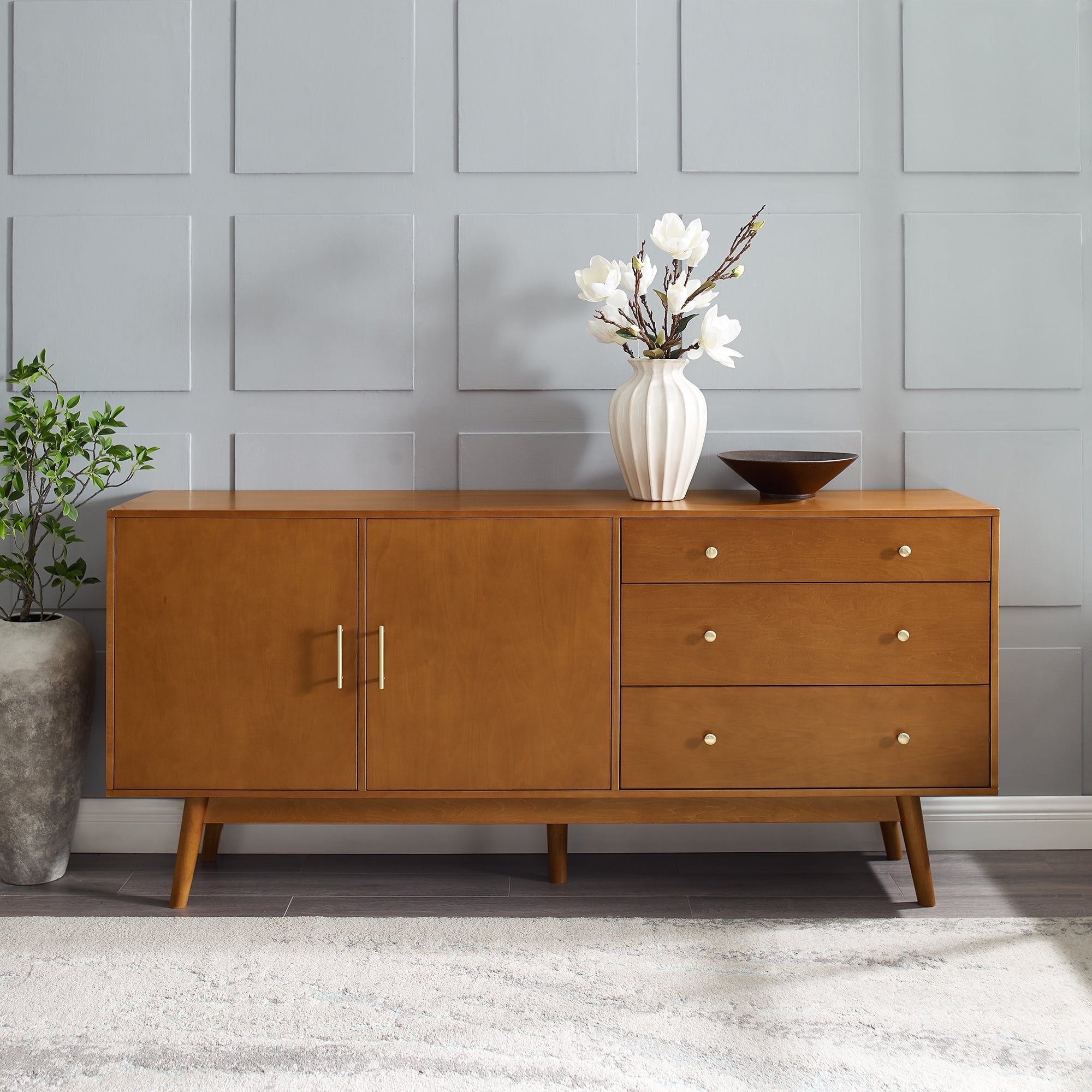 Mid Century Modern 3-Drawer and 2-Door Acorn Sideboard