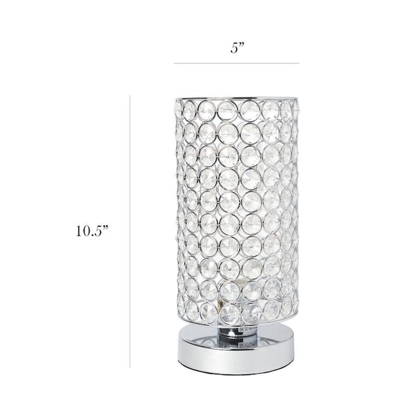 10.75 in. 1-Light Chrome Elipse Crystal Bedside Nightstand Cylindrical Uplight Table Lamp