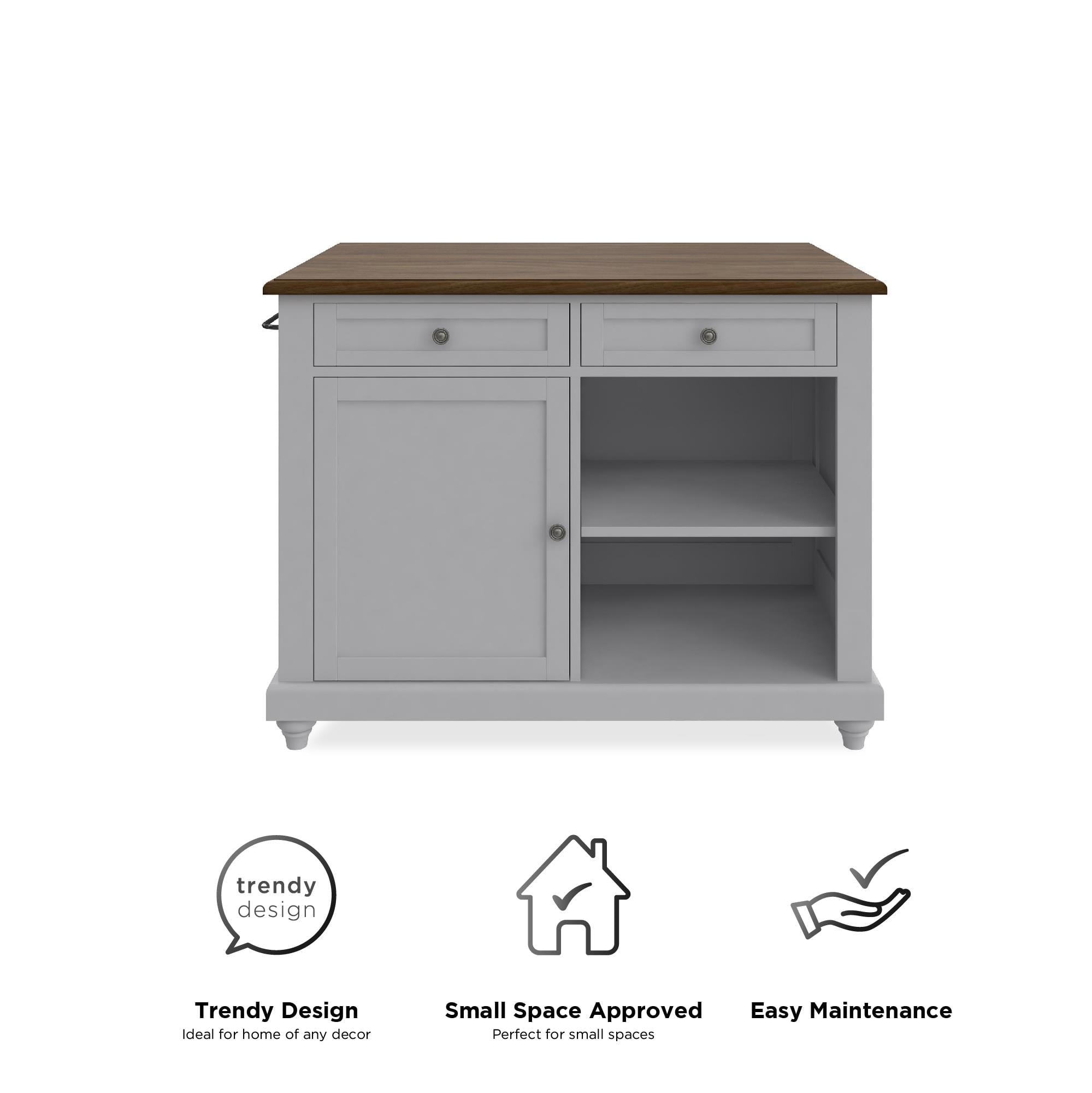 Kelsey Kitchen Island with 2 Stools and Drawers, Gray