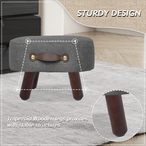 Footstool Ottoman with Handle Linen Curved Small Footstool Ottoman Footrest w...