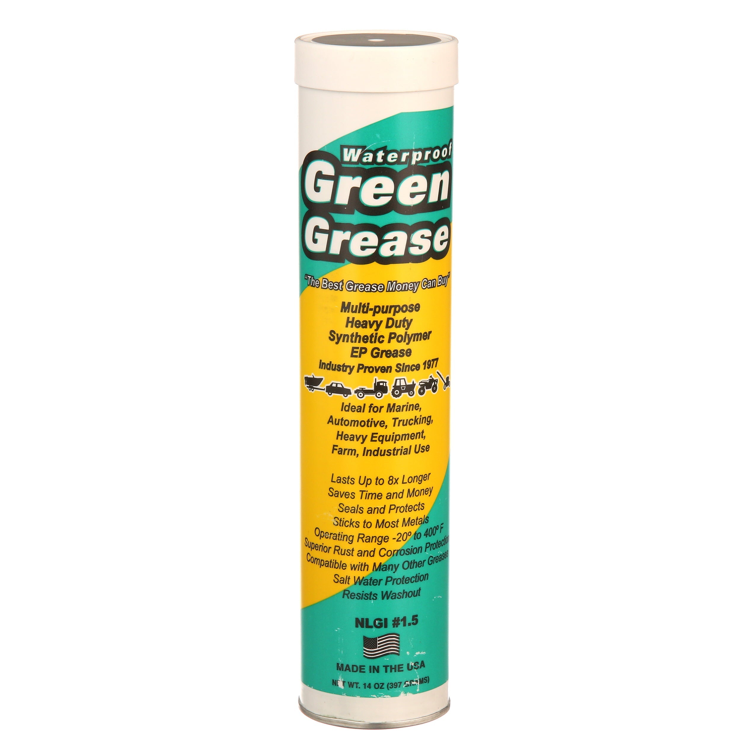 Green Grease Synthetic Waterproof High Temperature #2 Grease - A professional grade high performance synthetic polymer grease from Green Grease, 14 oz cartridge, sold by cartridge