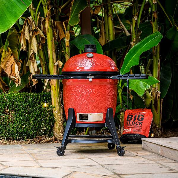 Big Joe III 24 in. Charcoal Grill in Red with Cart, Side Shelves, Grate Gripper, and Ash Tool