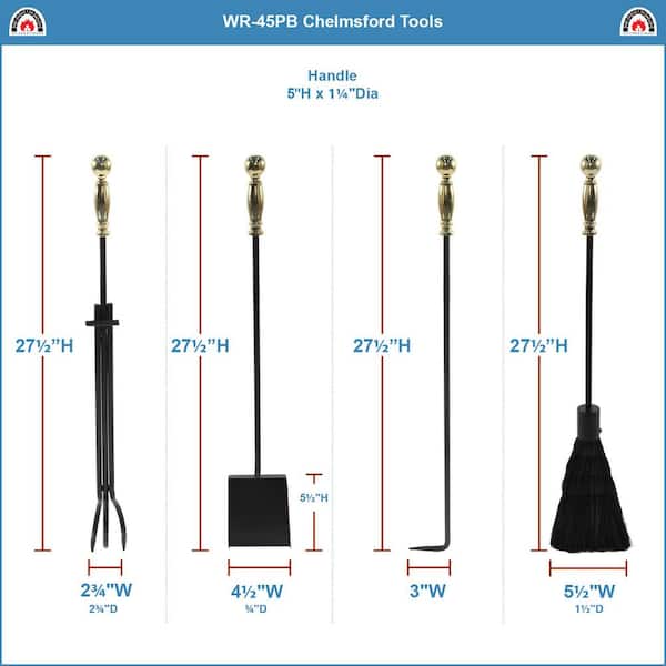 30.25 in. Tall 5-Piece Polished Brass and Black Chelmsford Fireplace Tool Set