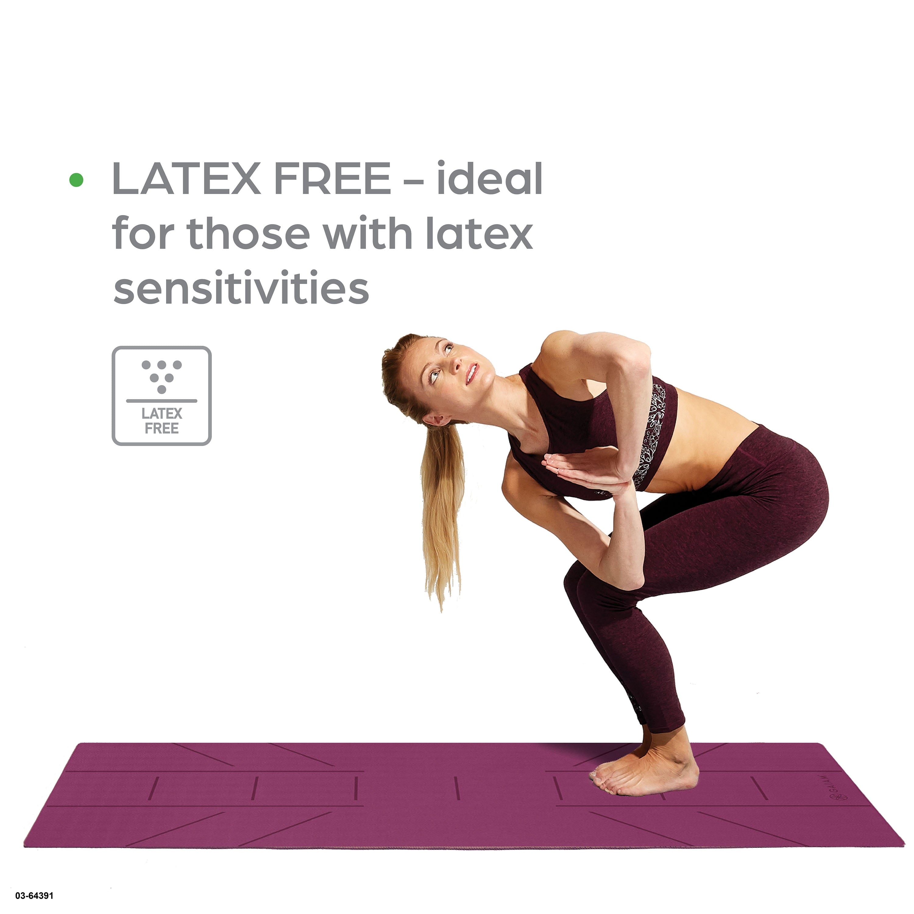 Gaiam Ultra-Sticky Alignment Yoga Mat, Fuchsia, 6mm Thickness, Made from PVC