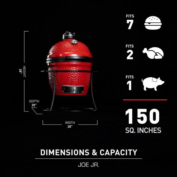 Joe Jr. 13.5 in. Portable Charcoal Grill in Red with Cast Iron Cart, Heat Deflectors and Ash Tool