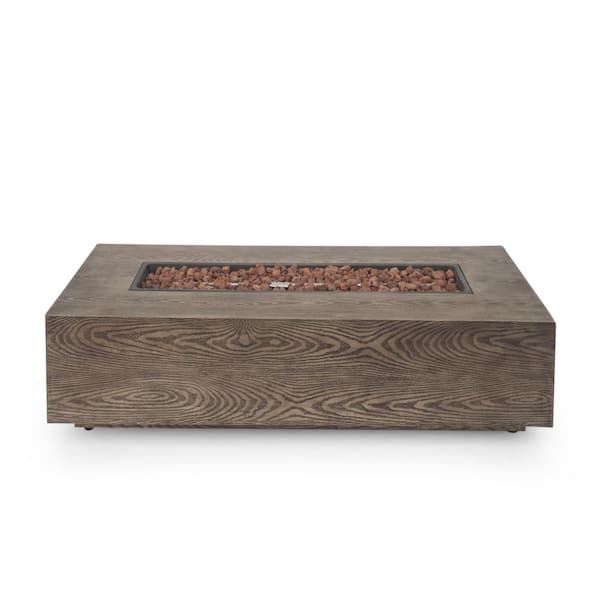 Mayfair Brown Wood Pattern Metal Rectangular Stone Fire Pit (No Tank Holder)