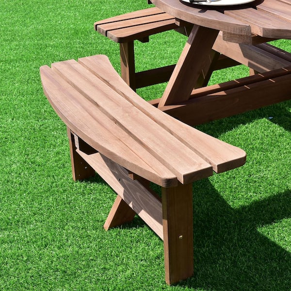 8-Seat Wood Patio Picnic Dining Seat Bench Set