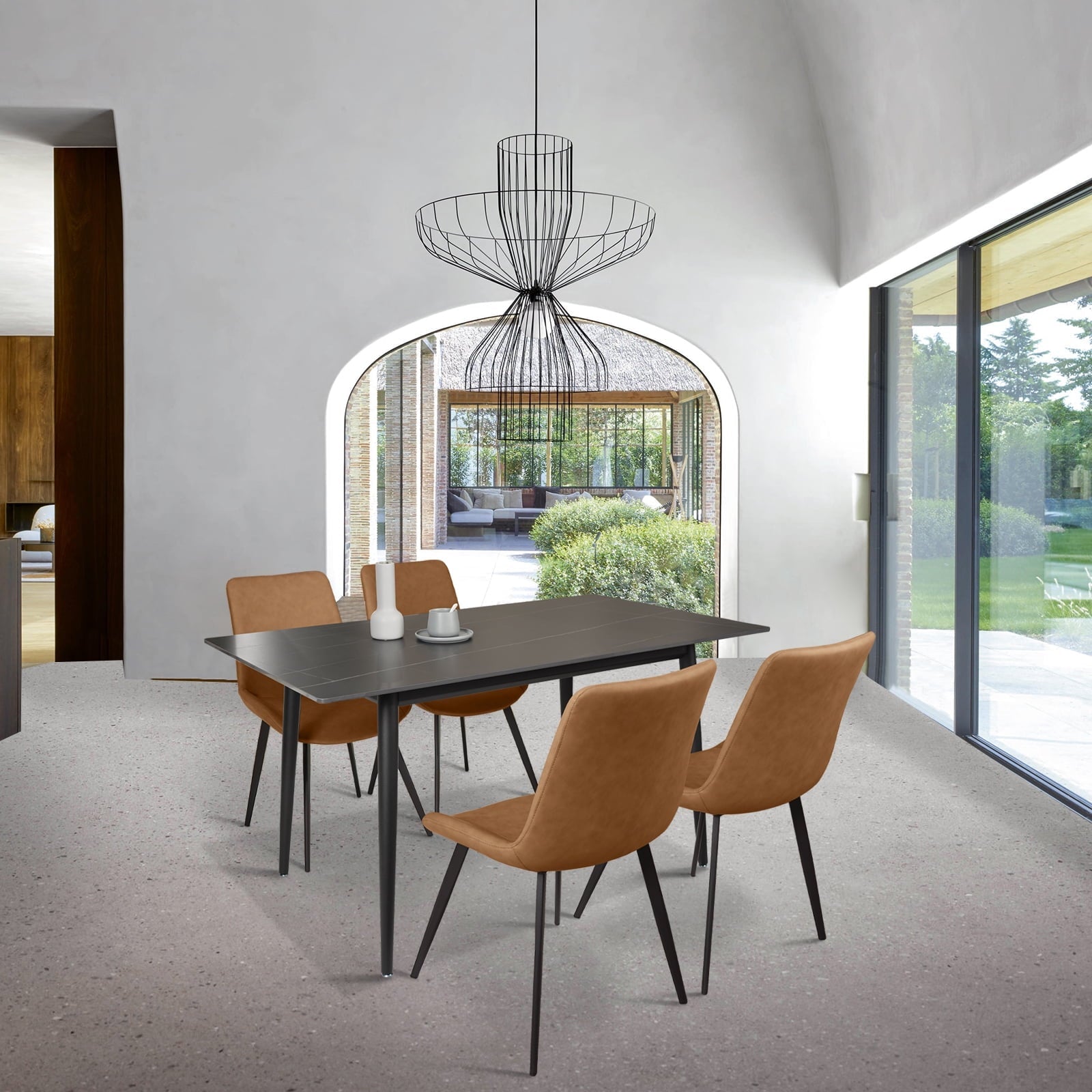 Dining Table, Modern Kitchen Table Set Top with Slate Stone, Metal Base & Legs, Dining Room Table and Chairs