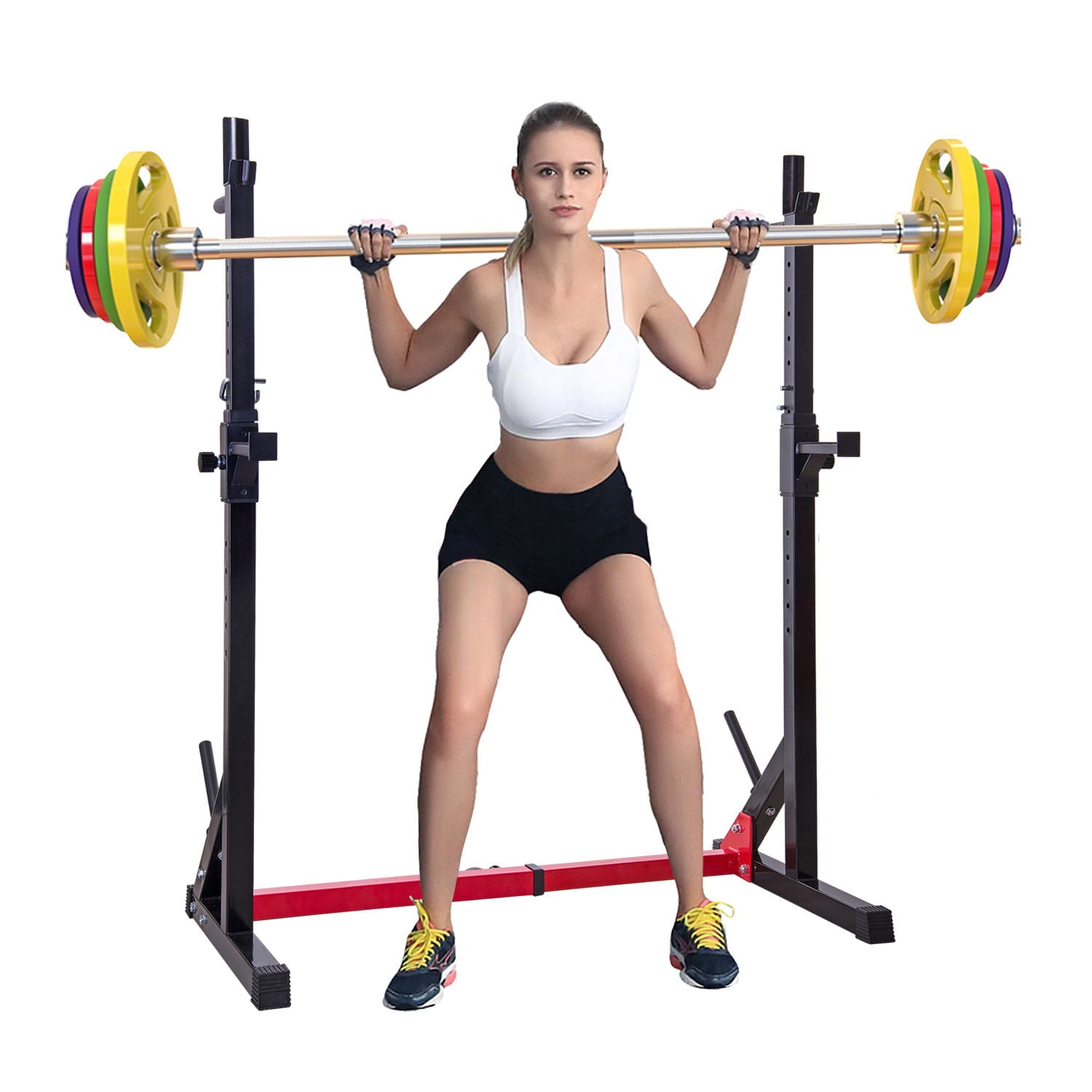 Ollieroo Steel Barbell Squat Rack,Multifunctional Weight Lifting Rack with Barbell Plate Holder, Dip Station for Gym and Family Fitness,Adjustable Bench Press Rack 480LBS Weight Capacity