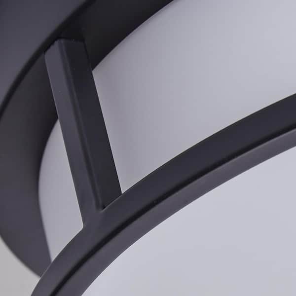 13 in. 2-Light Black Flush Mount Ceiling Light with Drum White Glass Shade