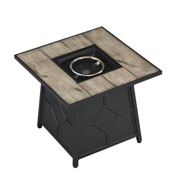 28-inch Steel Propane Gas Fire Pit Table 40,000 BTU Square Gas Firepits with Lid and Lava Rock in Gray