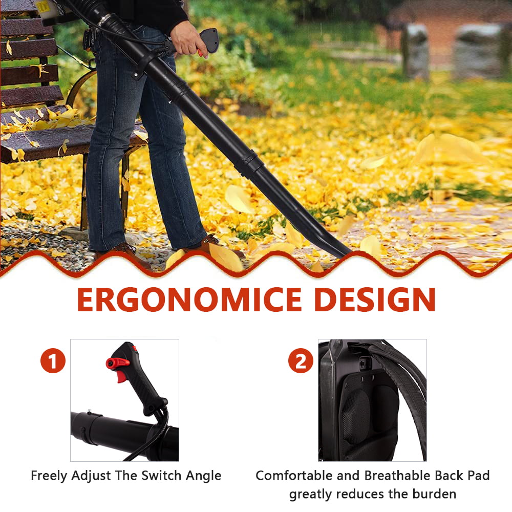 SESSLIFE Backpack Leaf Blower, 52CC 2-Cycle Gas-powered Leaf Blower for Leaves Snow Dust, Blower with Extention Tube, Adjustable Handle and Shoulder Straps, 524 CFM/174 MPH, Red, X1597