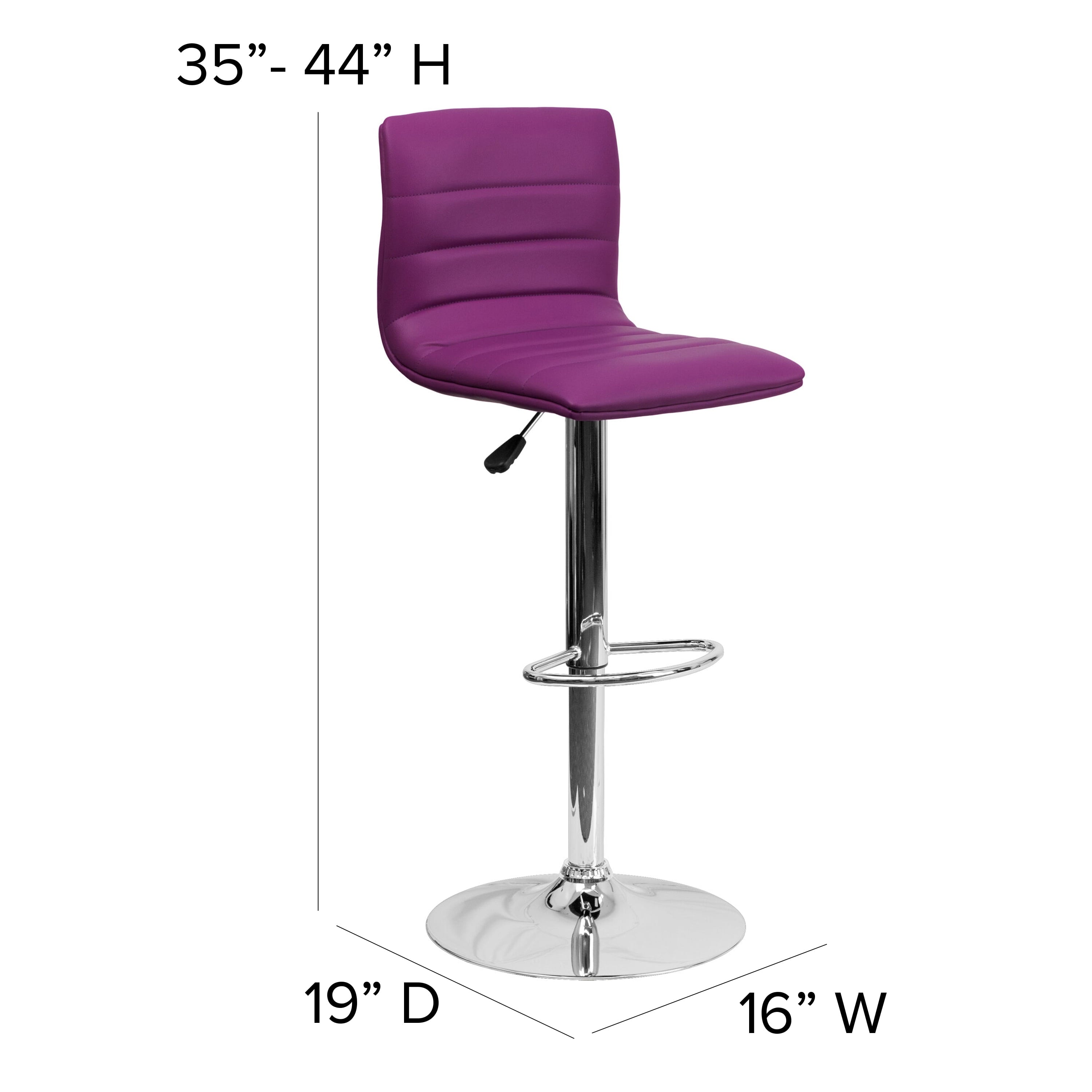 Flash Furniture Betsy Modern Purple Vinyl Adjustable Bar Stool with Back, Counter Height Swivel Stool with Chrome Pedestal Base