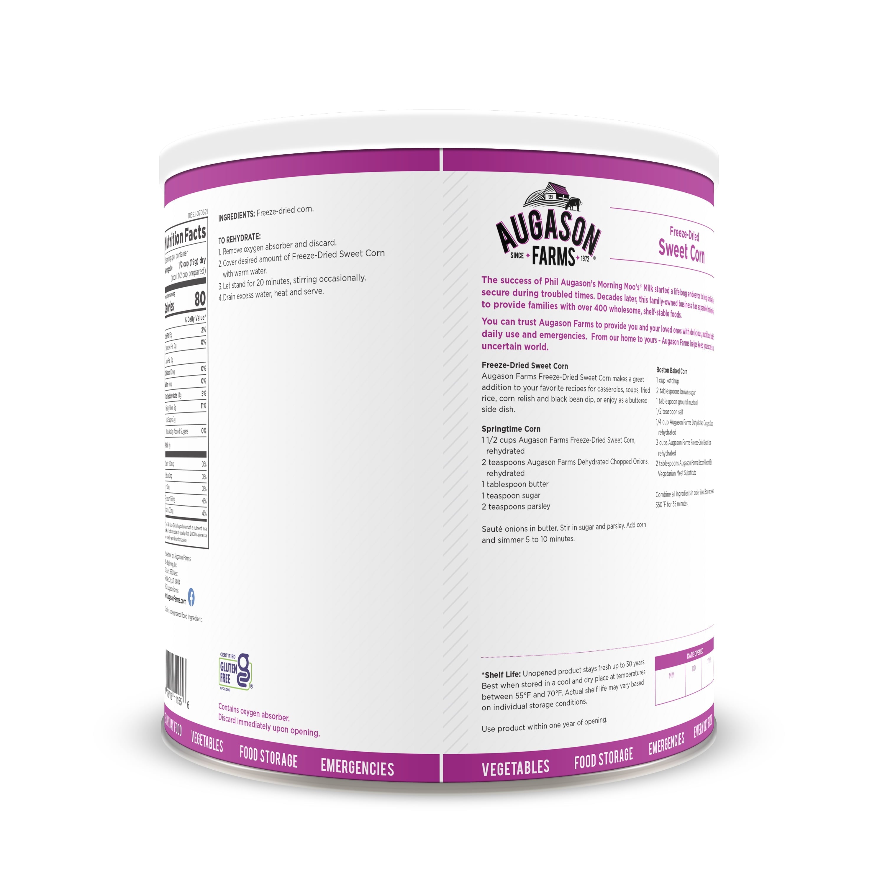 Augason Farms Freeze Dried Sweet Corn 1 lb No. 10 Can