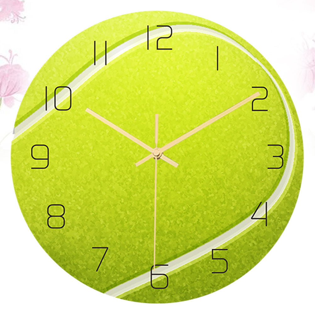 Hemoton Tennis Ball Design Clock Creative Wall Clock Mute Movement Decorative Wall Decor Silent Clock for Living Room Bedroom Study