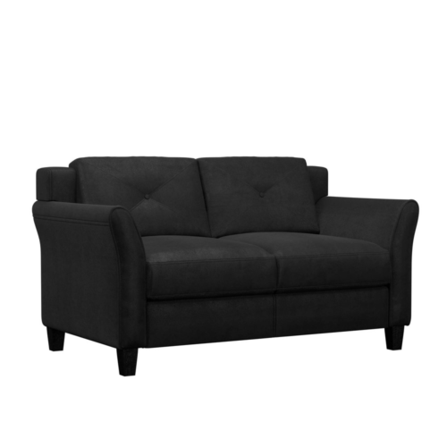 Modern 2 Seat Loveseat Couch Sofa Rolled Arms Cushions Upholstered Black Fabric